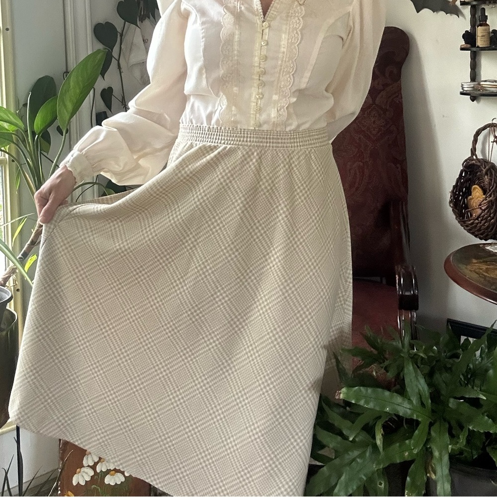 Vintage Tan and cream stretch knit A line  cottagecore skirt